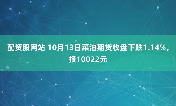 配资股网站 10月13日菜油期货收盘下跌1.14%，报10022元